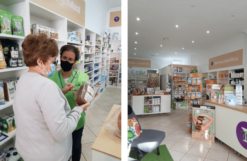 Parafarmacia Hígia y Panacea te ayuda a cuidar tu salud Parafarmacia Hígia y Panacea donde se ve a una trabajadora ayudando a una clienta elegir un producto de nutrición. Se muestra la parafarmacia llena de productos de diferentes categorías y un espacio para poder sentarte.
